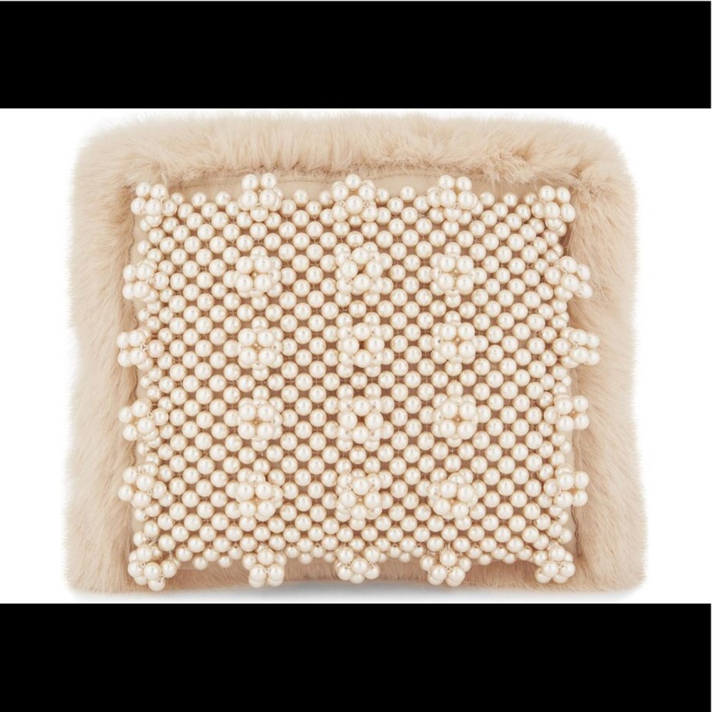 shrimps teal graham faux fur clutch
